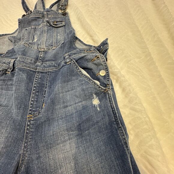 HARPER Overalls Womens MEDIUM Denim Bibs Stretch Distressed Medium Wash - Picture 6 of 16